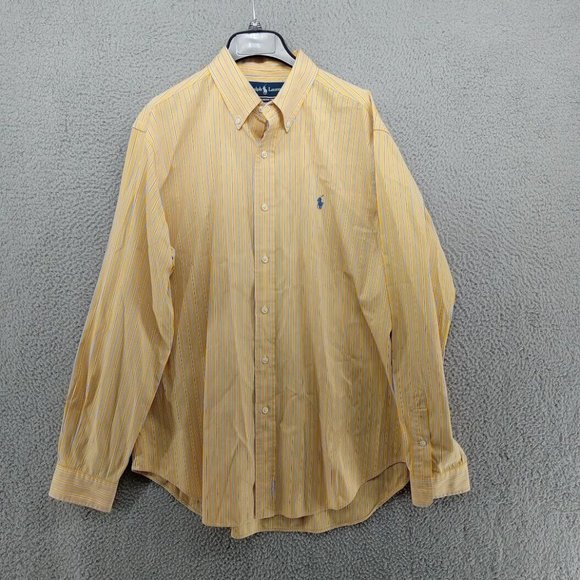 Polo Ralph Lauren‎ Shirt Mens Large Yellow Blue Multitrack Stripes Button Down - Picture 1 of 9